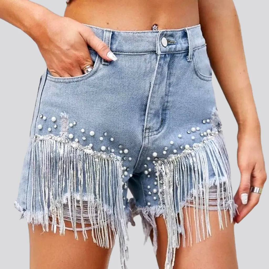 Embellished light-wash jean shorts
 for ladies | Jeans4you.shop