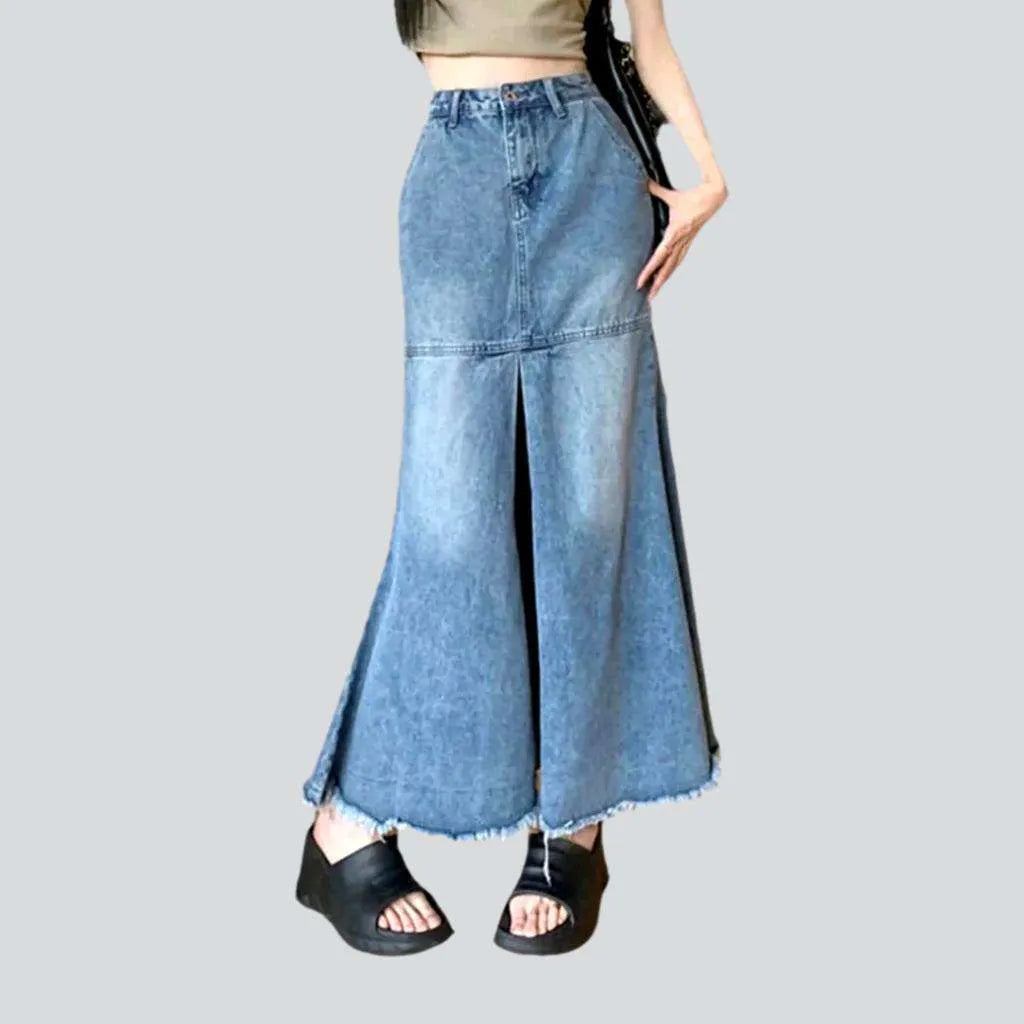 Floor length raw hem denim skirt | Jeans4you.shop