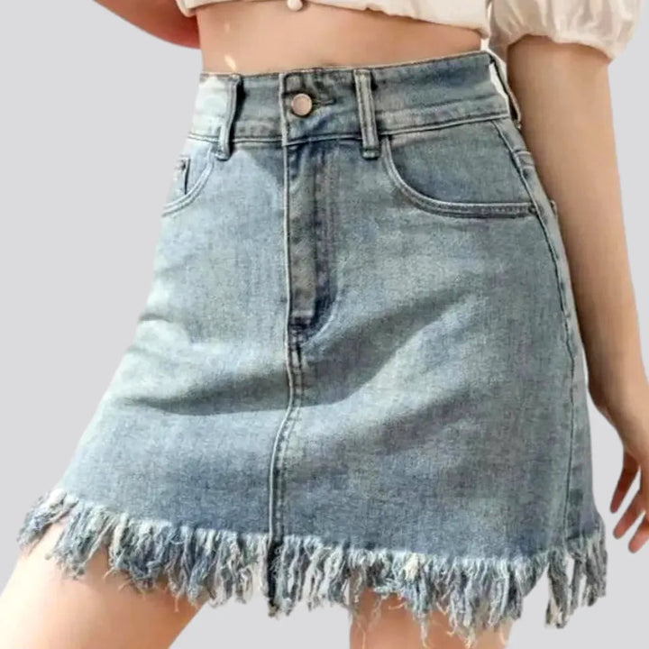 Fringe-hem light-wash denim skort | Jeans4you.shop