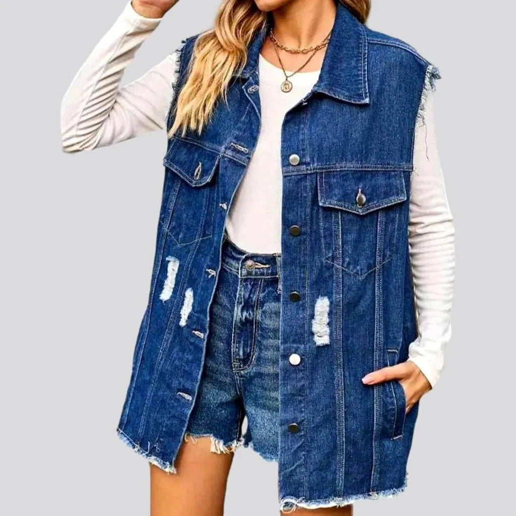 Grunge oversized jean vest for ladies | Jeans4you.shop