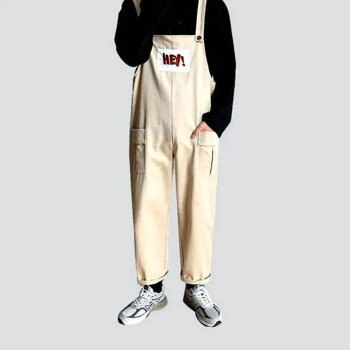 Embroidered baggy men's jean overall