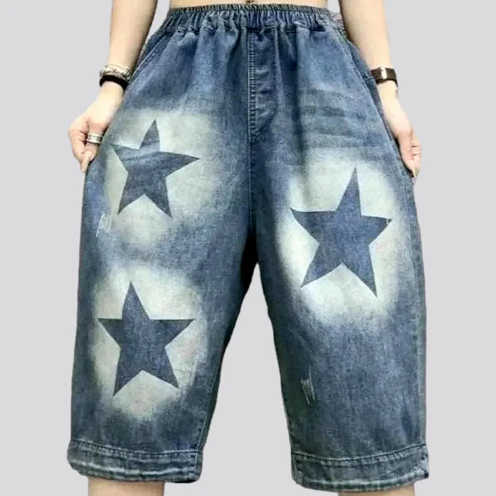 High-waist stars-print jean shorts for ladies | Jeans4you.shop