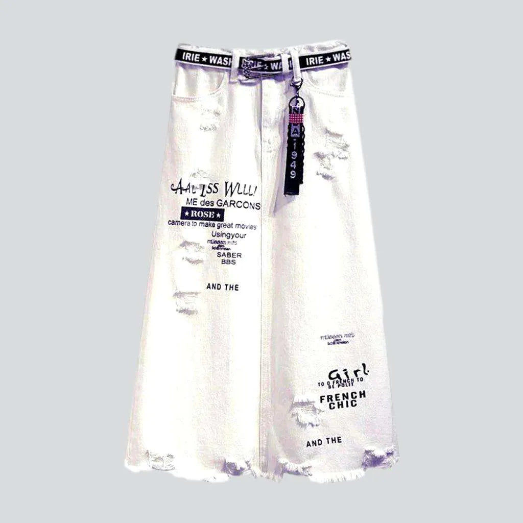 Inscription print white denim skirt | Jeans4you.shop