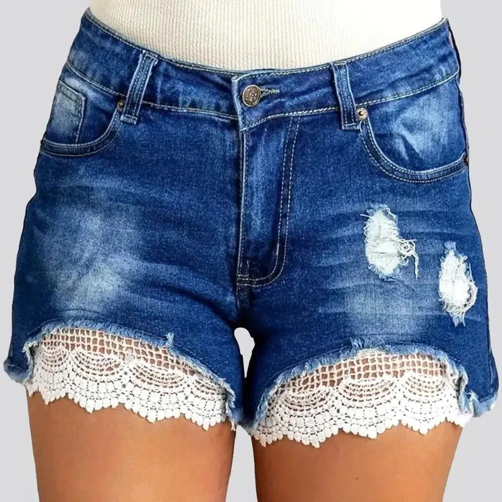 Lace-embroidery boho denim shorts
 for ladies | Jeans4you.shop