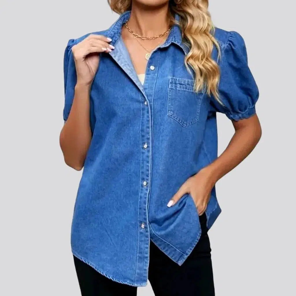 Loose medium-wash jean shirt for women | Jeans4you.shop