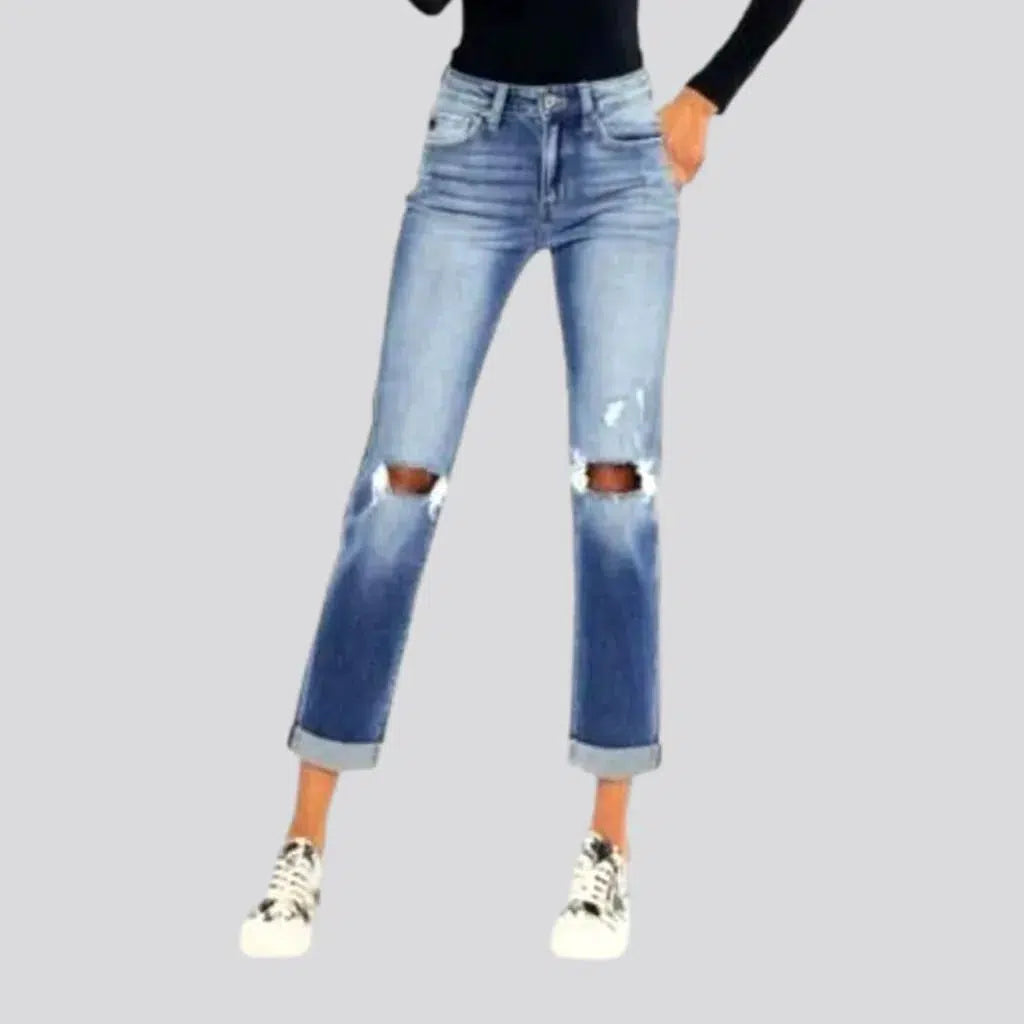 Mid-waist rolled-hem jeans for ladies | Jeans4you.shop