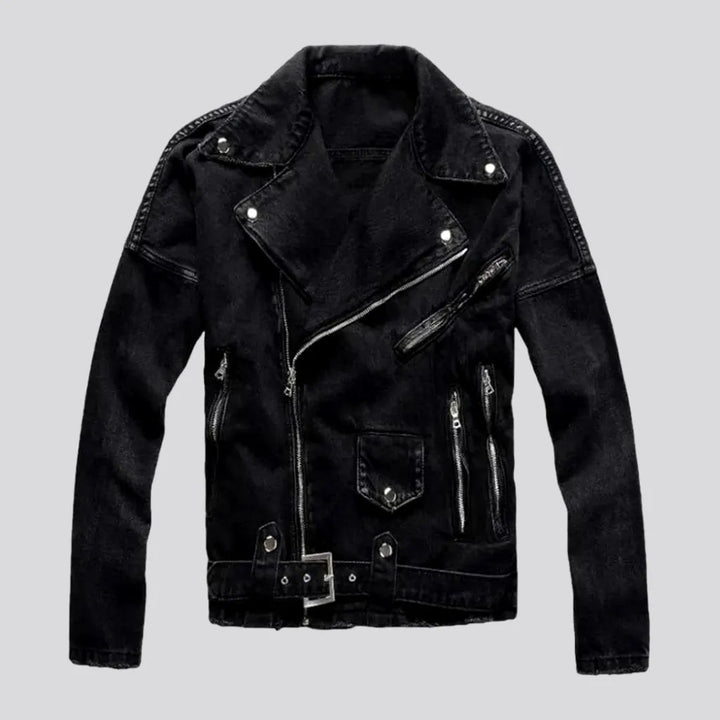 Monochrome biker denim jacket for men | Jeans4you.shop