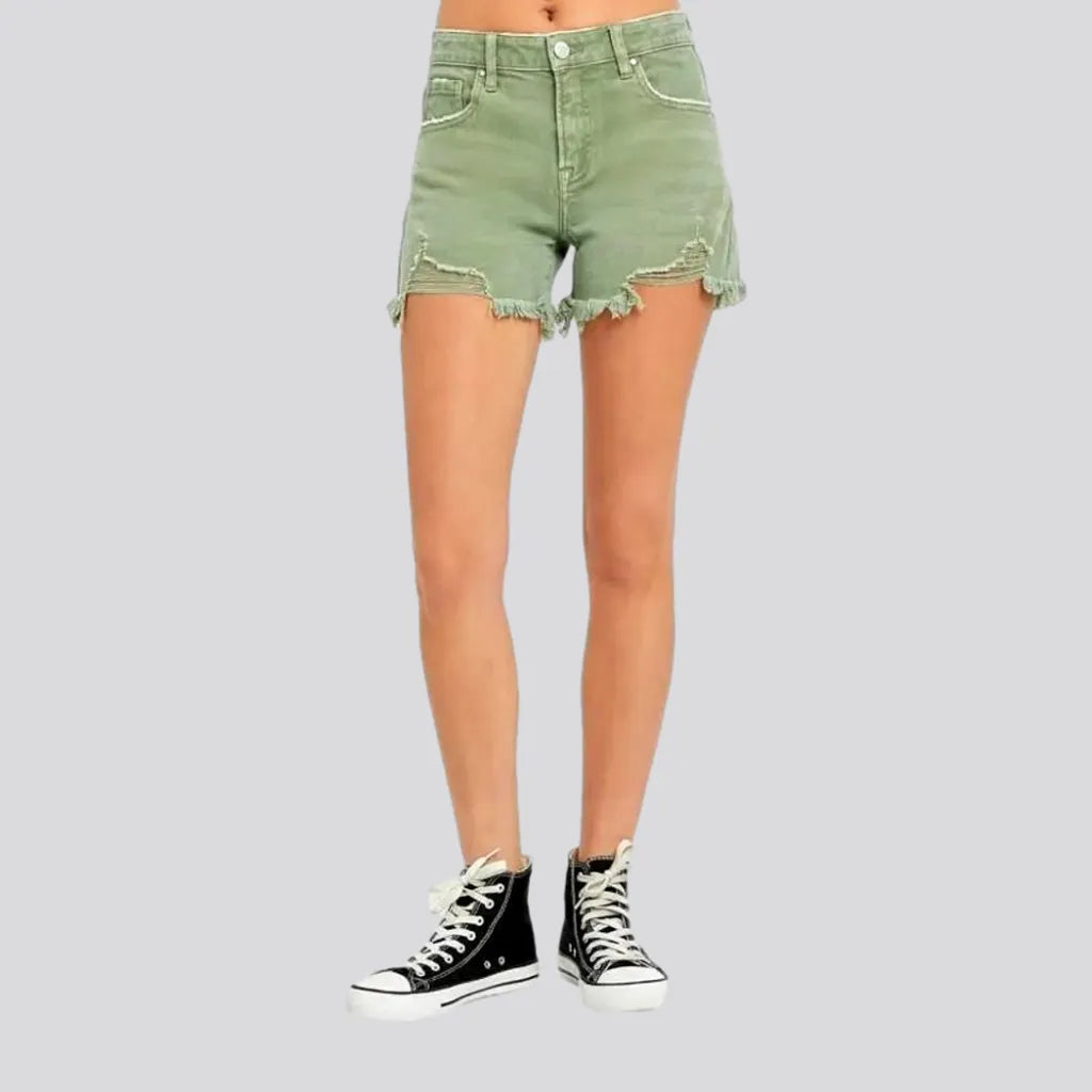 Olive-hue high-waist jean shorts for women | Jeans4you.shop