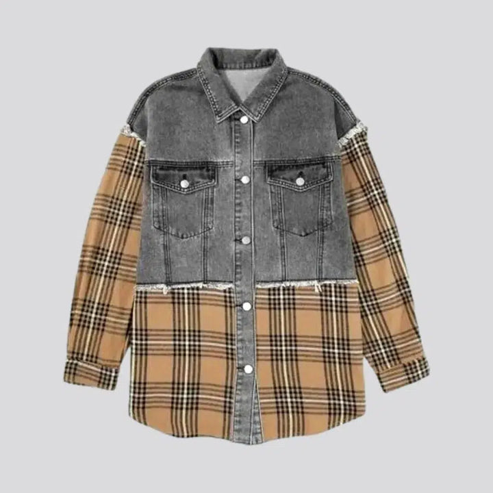 Oversized checkered denim jacket for ladies | Jeans4you.shop