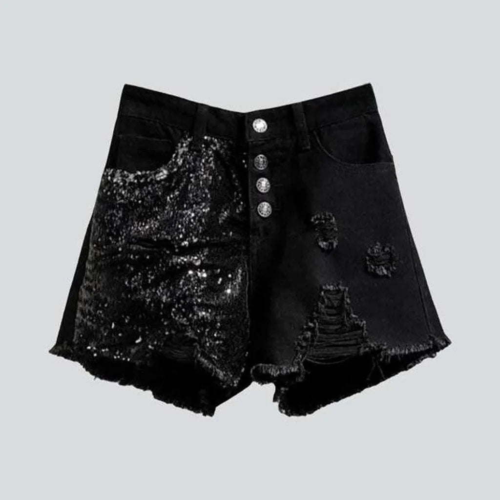 Painted dark distressed denim shorts | Jeans4you.shop