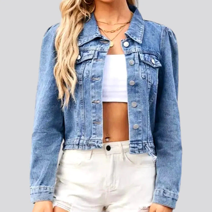 Puff-sleeves slim jean jacket for women | Jeans4you.shop