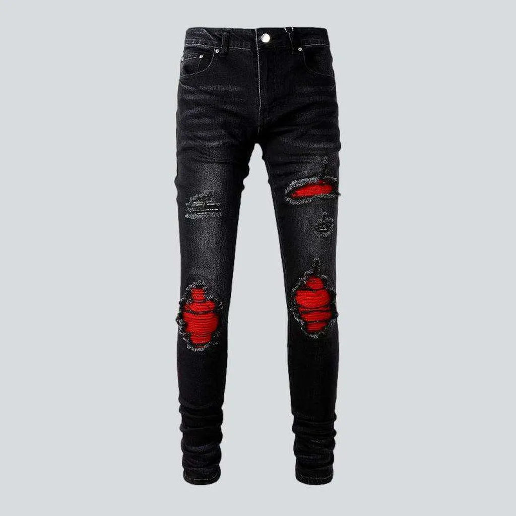 Red patch men's biker jeans | Jeans4you.shop
