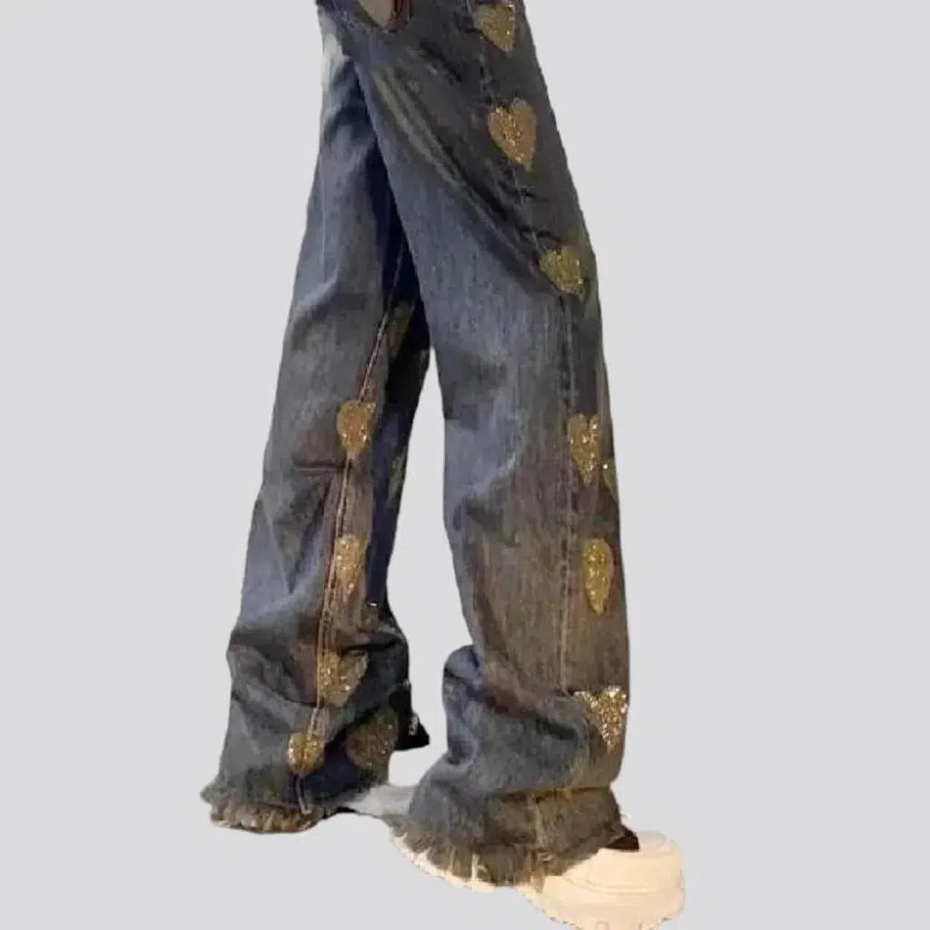 Y2k heart-print jeans
 for ladies