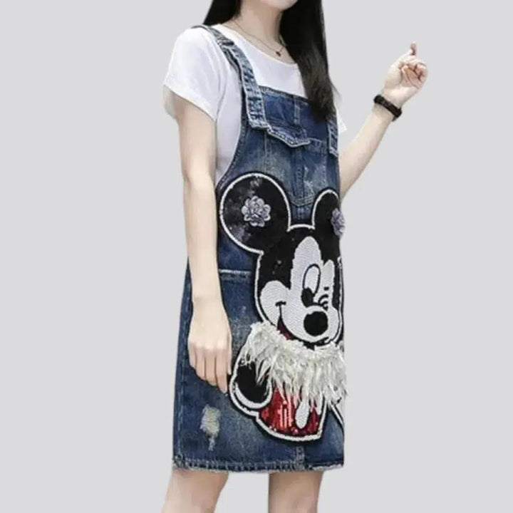 Embroidered y2k denim dress