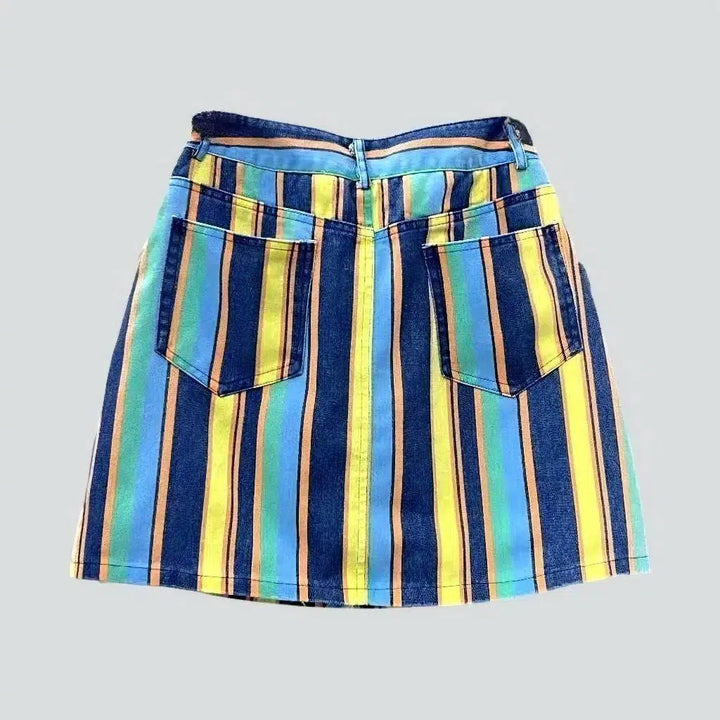 Mini rainbow-print denim skirt
 for ladies