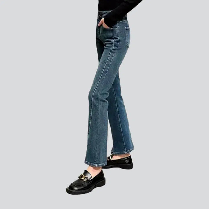 Bottom-slit sanded jeans
 for ladies