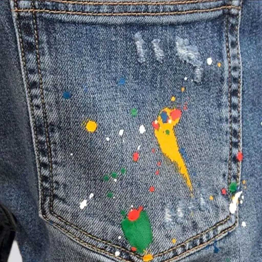 Paint-splattered color stains jeans
 for men