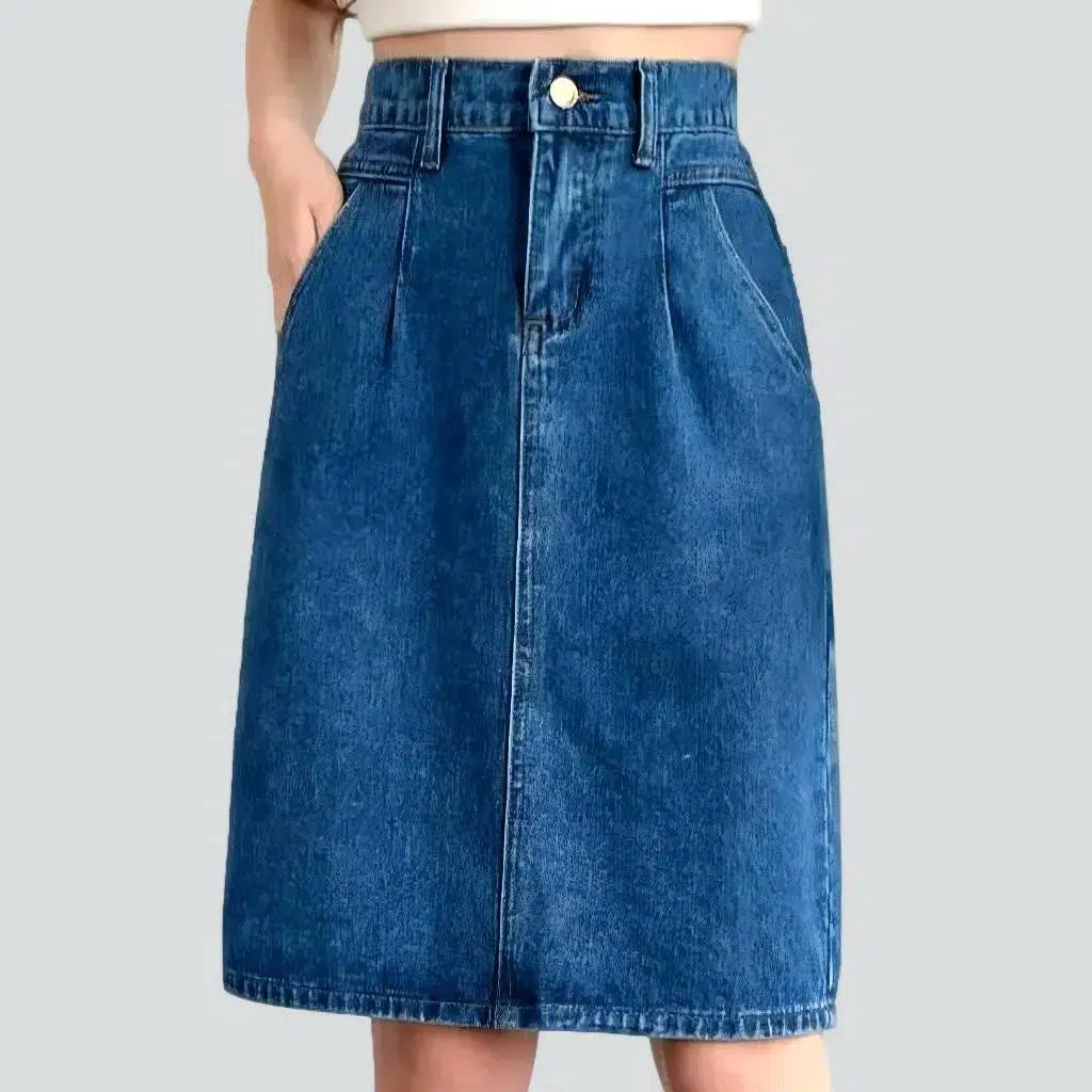 90s pleated-waistline denim skirt
 for women