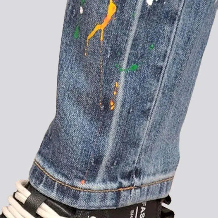 Paint-splattered color stains jeans
 for men