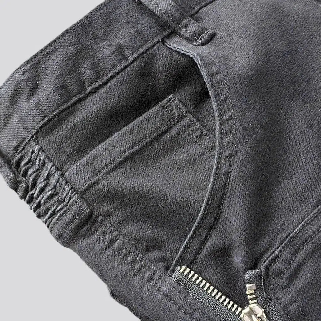 Side zippers skinny motorcycle jeans
 for men