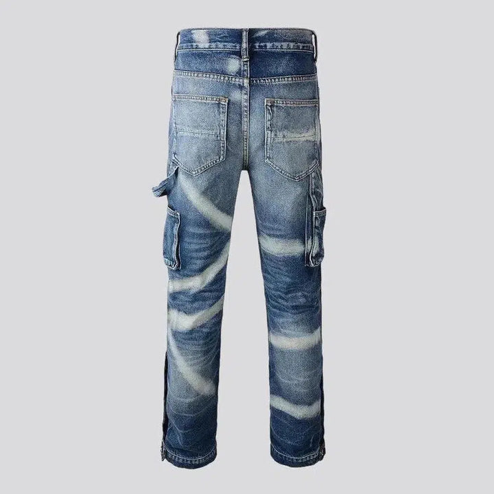 Zipper-button men's painted jeans