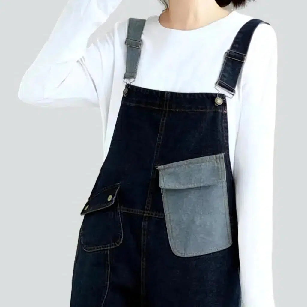 Chic patchwork women's jeans overall