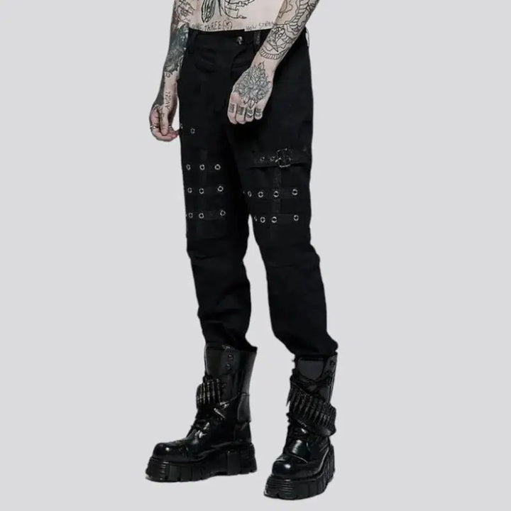 Mixed-fabrics rivet jeans
 for men