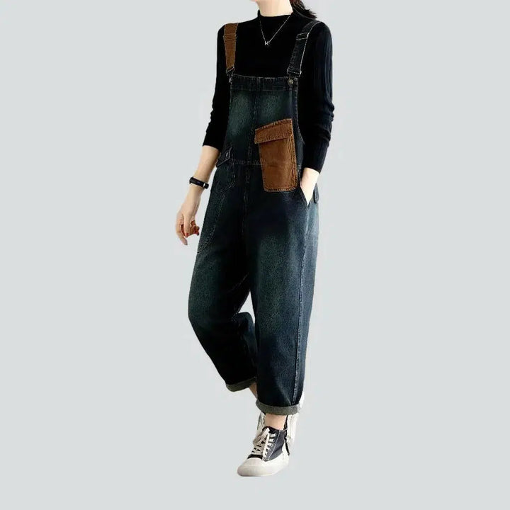 Chic patchwork women's jeans overall