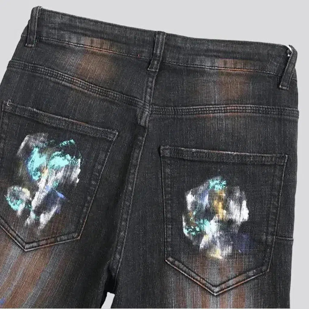 Mid-waist paint-stains jeans
 for men