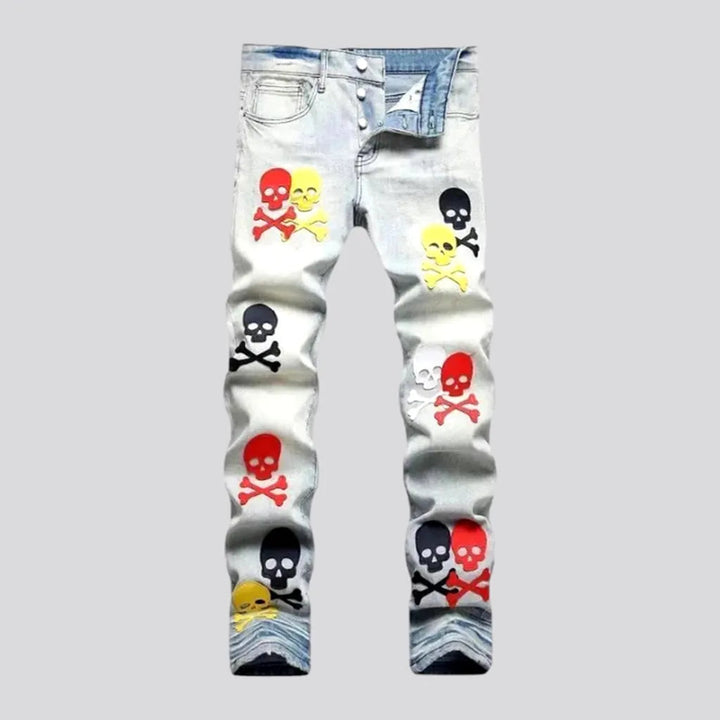 Skull-embroidery mid-waist jeans for men | Jeans4you.shop