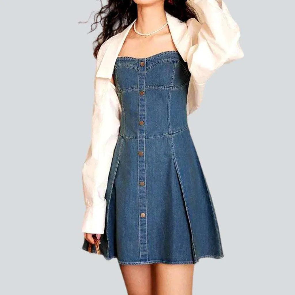 Sleeveless flare mini denim dress | Jeans4you.shop
