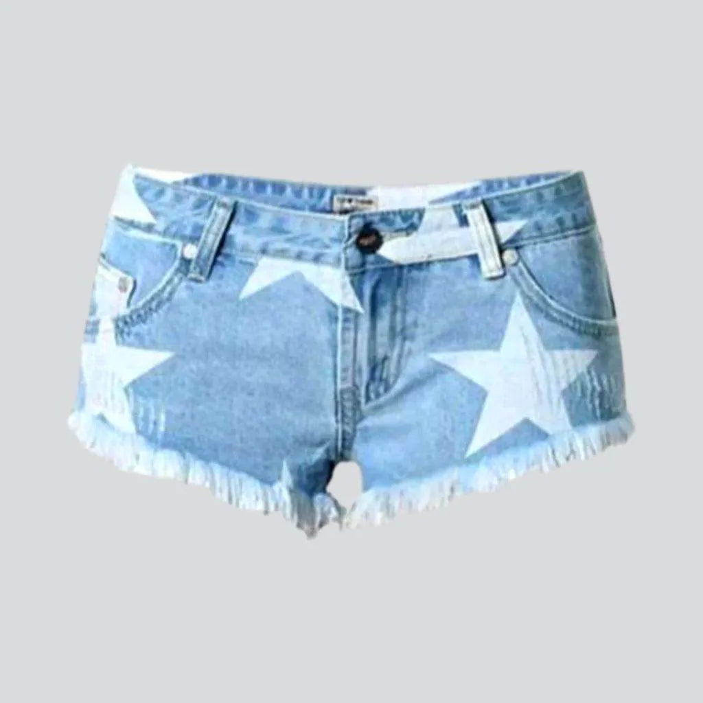 Star print distressed denim shorts | Jeans4you.shop