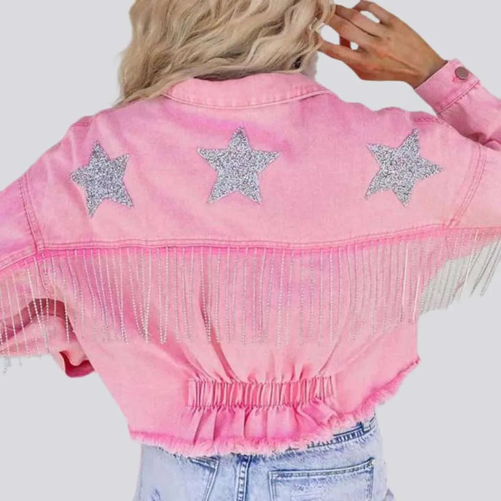 Stars-embroidery color jean jacket for ladies | Jeans4you.shop