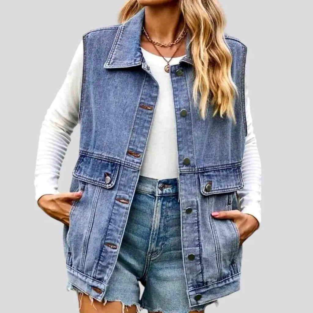 Stonewashed fashion denim vest for ladies | Jeans4you.shop