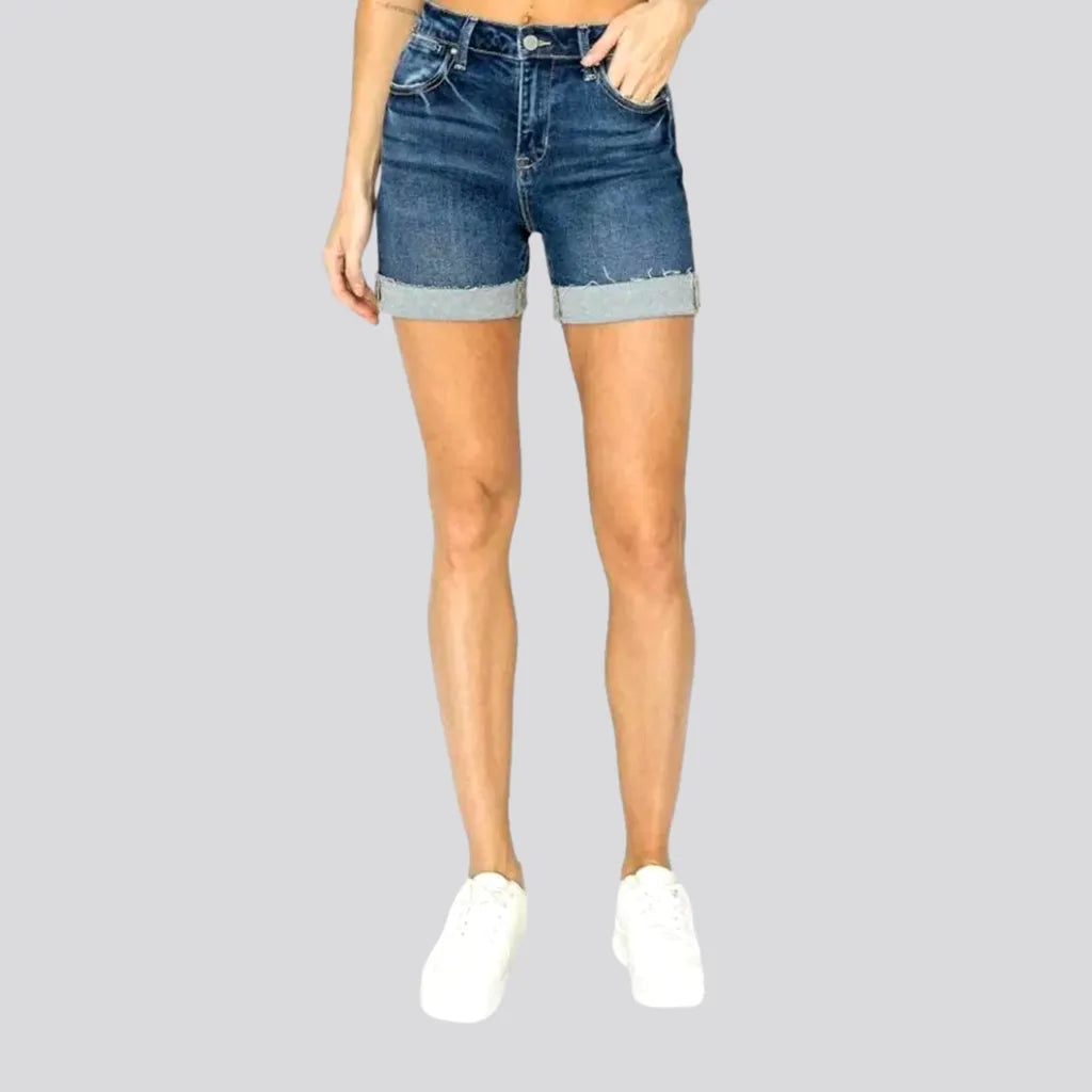 Whiskered medium-wash denim shorts | Jeans4you.shop