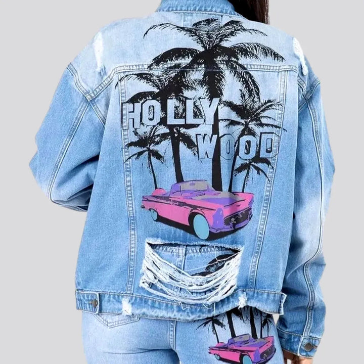 Y2k palms-print denim jacket
 for ladies | Jeans4you.shop
