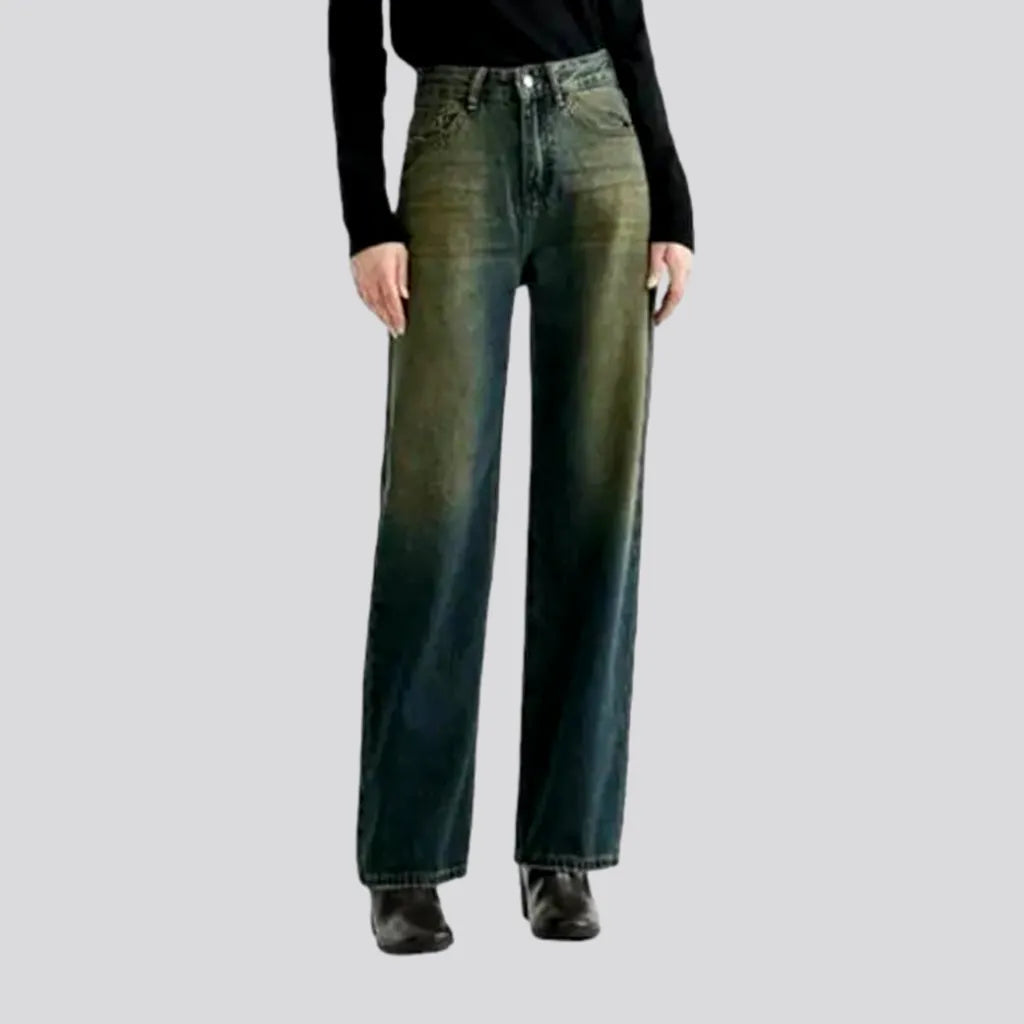 Yellow-cast wide-leg jeans for ladies | Jeans4you.shop