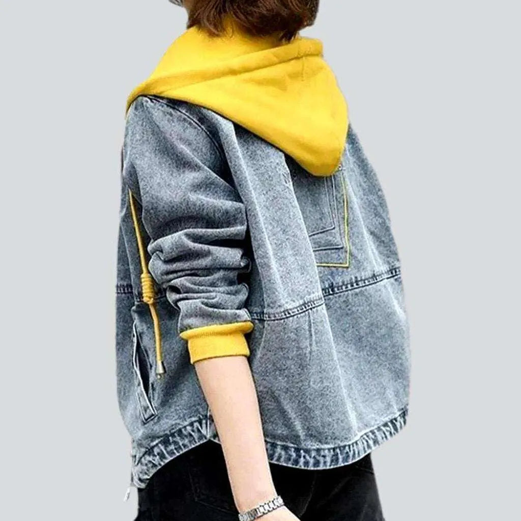 Yellow hoody embroidered denim jacket | Jeans4you.shop