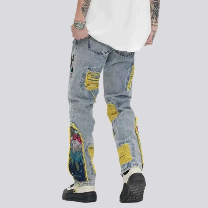 Straight men's mid-waist jeans