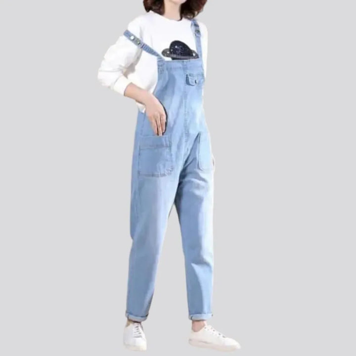 Loose pebble-washed jean women's overall