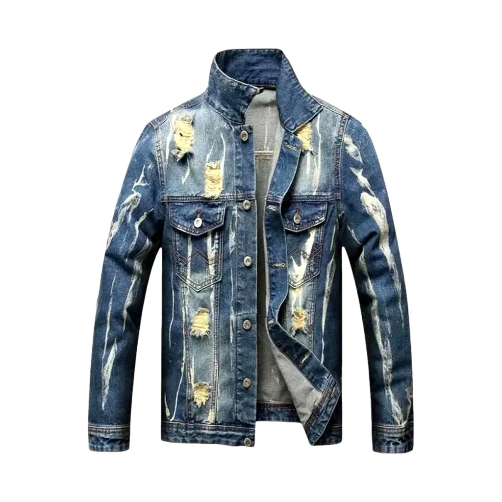 Distressed Men's Denim Jacket - Blue