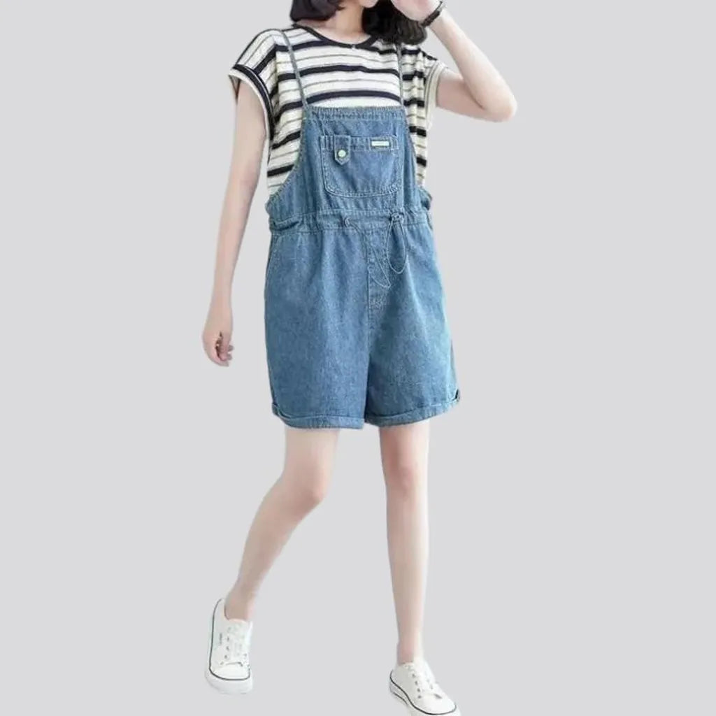 Stonewashed baggy jeans romper
 for women