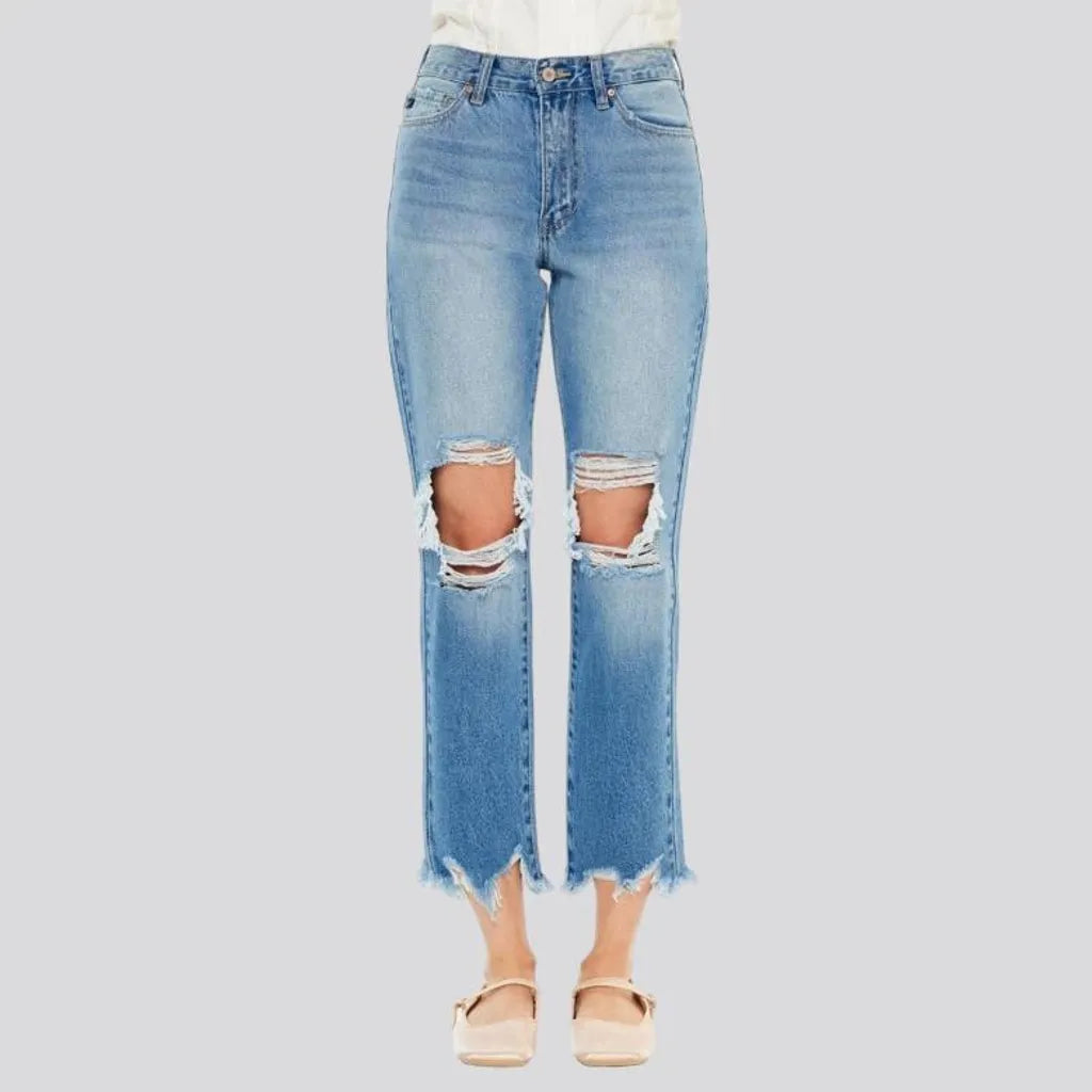 Cropped-bottoms women's light-wash jeans