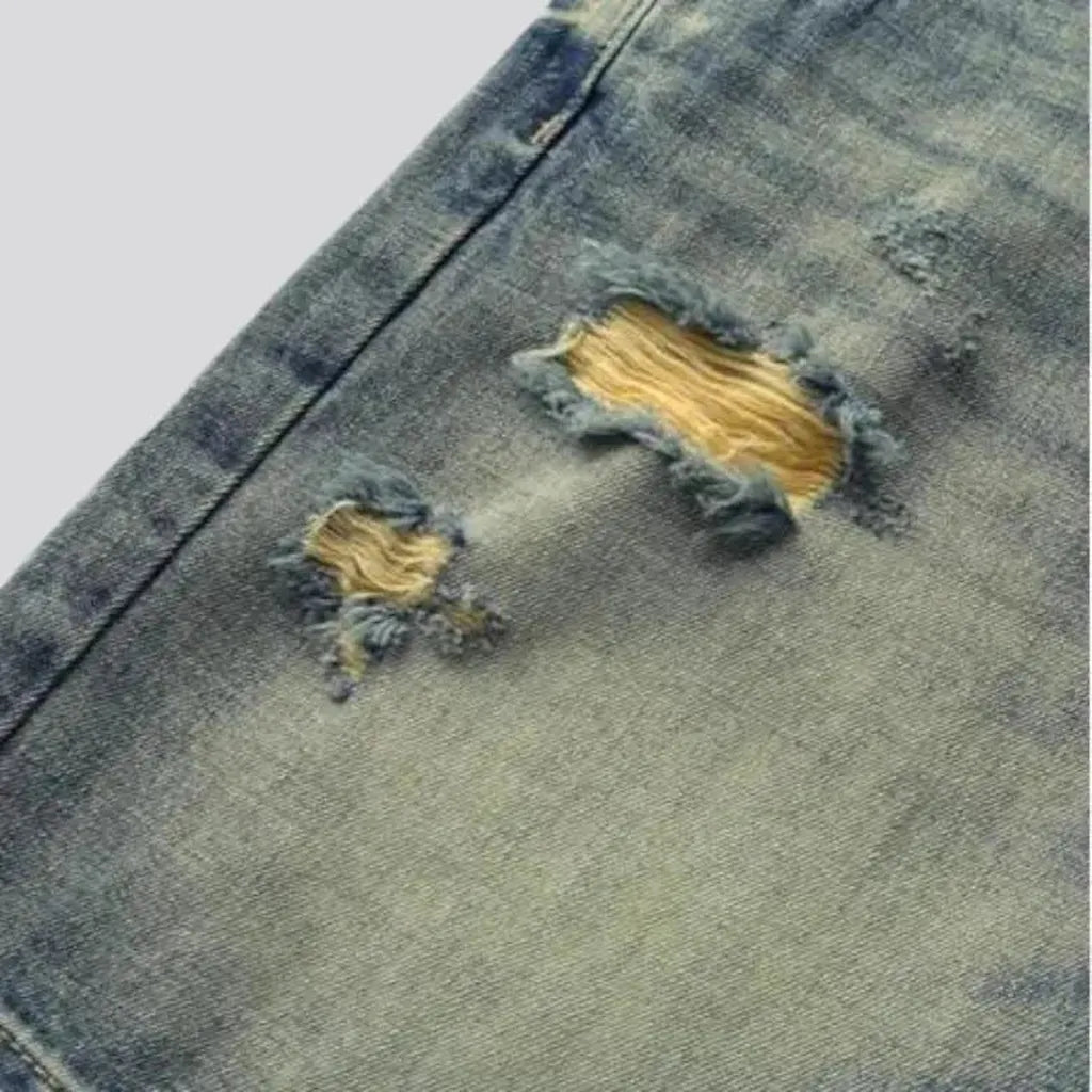 Whiskered distressed jeans shorts for men