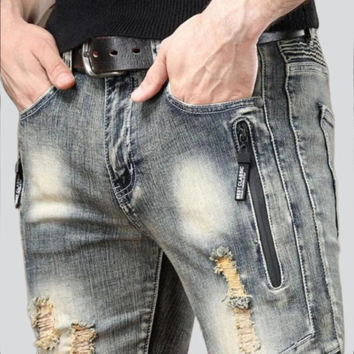 Distressed stylish men's biker jeans