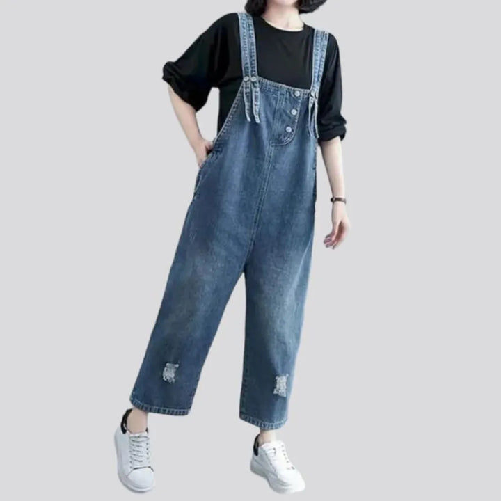 Light-wash baggy denim jumpsuit
 for women