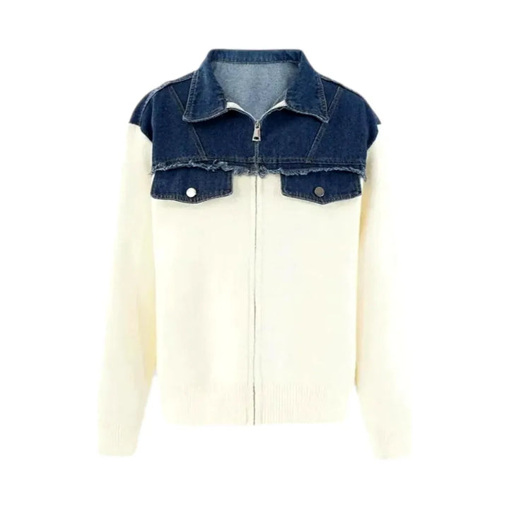 Boho Style Denim Cardigan for Women - White