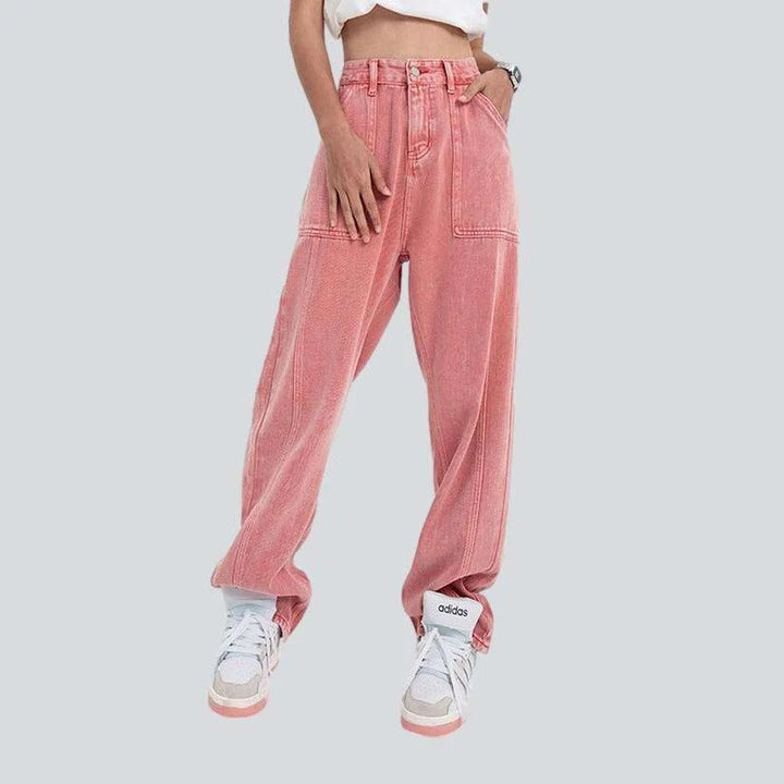 Pink stylish women's baggy jeans