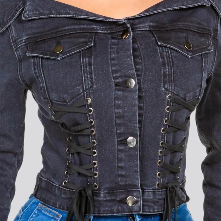 Trendy medium length women's denim jacket