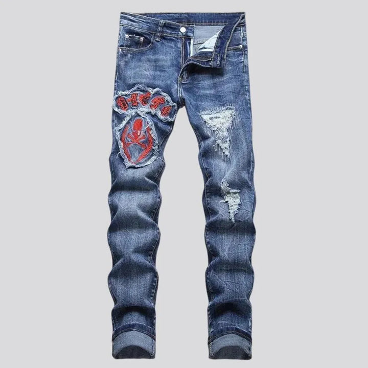 Vintage distressed embroidered men's jeans